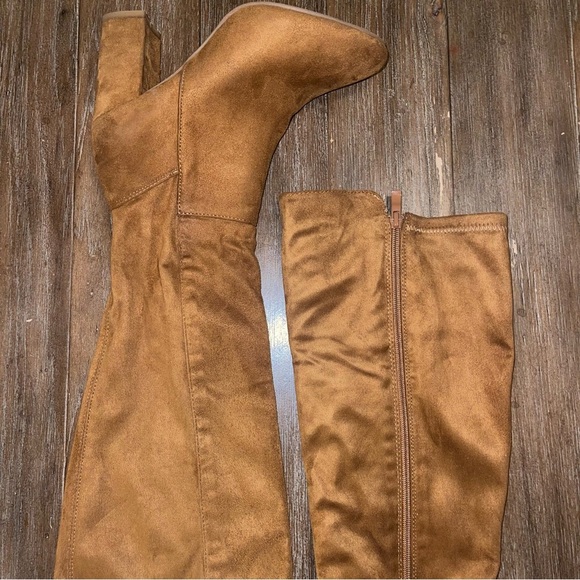 Knee High Tan Block Heel Boots Stretch Round Toe Soft Top Moda Women’s 6.5 - Picture 6 of 11